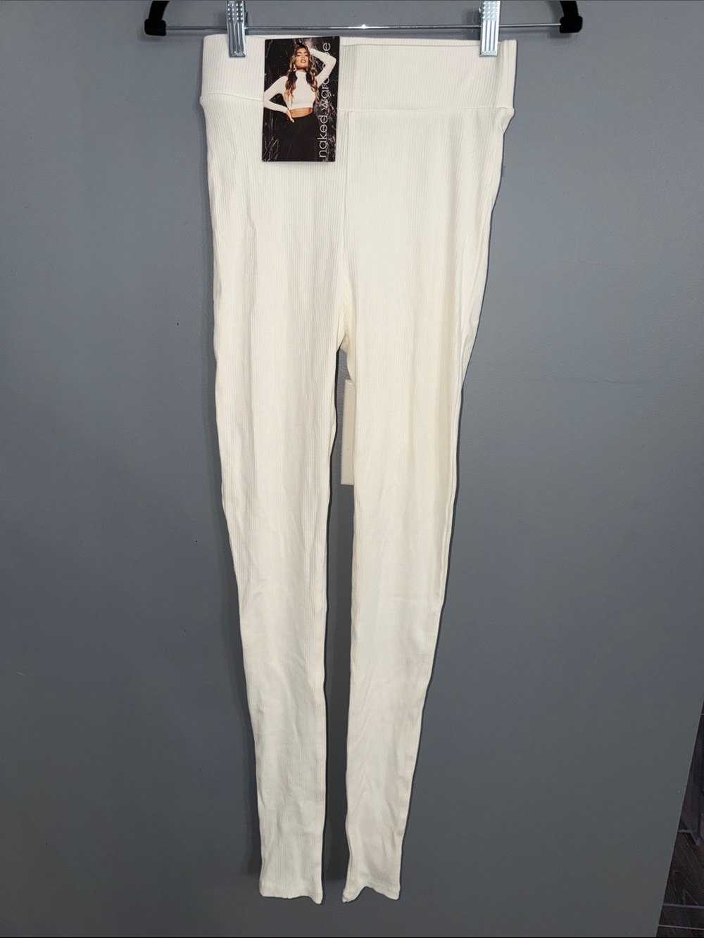 Naked Wardrobe cream ribbed leggings. Sz M, athleisure, Scandi, minimalist